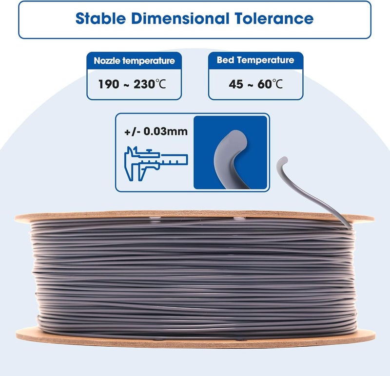 3DHoJor PLA Filament 1.75mm,3D Printing Filament,1kg*2 Cardboard Spool, Fit Most FDM 3D Printer,Dimensional Accuracy +/- 0.03 mm,Vacuum Packaging-2Pack Grey - Image 3